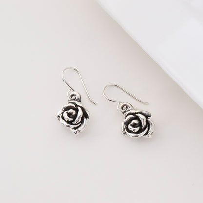 925 Sterling Silver Rose hook drop Earrings, Flower Earrings, Bridesmaid Earrings, Wedding Jewelry, Birthday Gift, Anniversary Gift