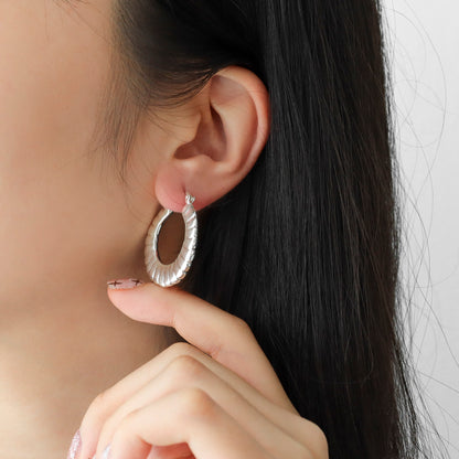 925 Sterling Silver Simple Plat twisted Ring Hoop Earrings