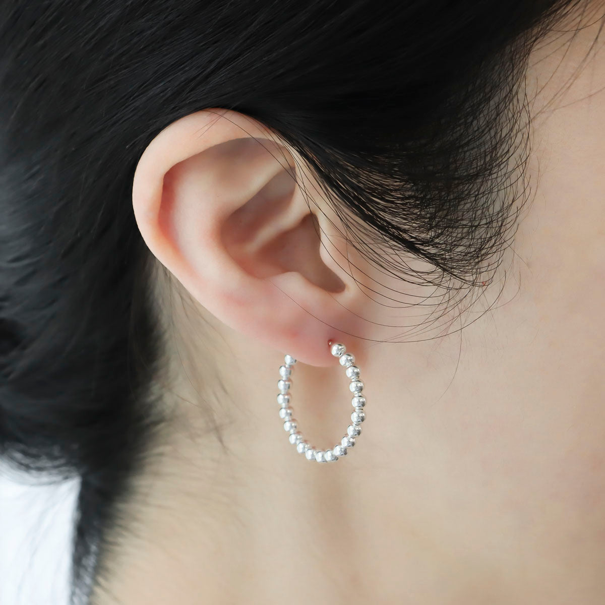 925 sterling silver beaded ball circle stud earrings, Big Circle Earrings, Dot Hoop Earrings, Bead Band Round Hoops-2 size