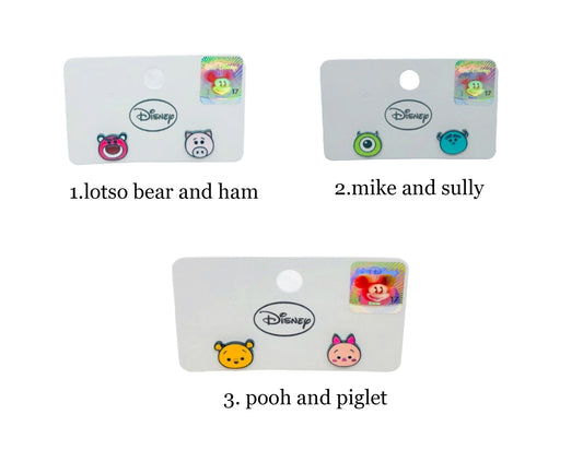 Disney-licensed disney sumsum characters earrings,  pooh and piglet, lotso bear and ham, mike and sully stud earrings