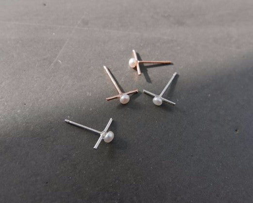 925 Sterling Silver Geometric Tiny pearl Stud Earrings, Wire Bar pearl earrings,stick earrings ,slim bar earrings, skinny bar earrings