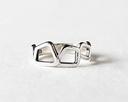 925 Sterling Silver Squares Geomatric Statement Ring