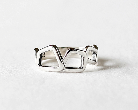 925 Sterling Silver Squares Geomatric Statement Ring