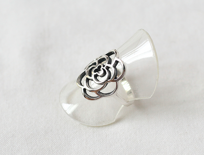 925 sterling silver Cut Out Camellia flower Ring, statement ring