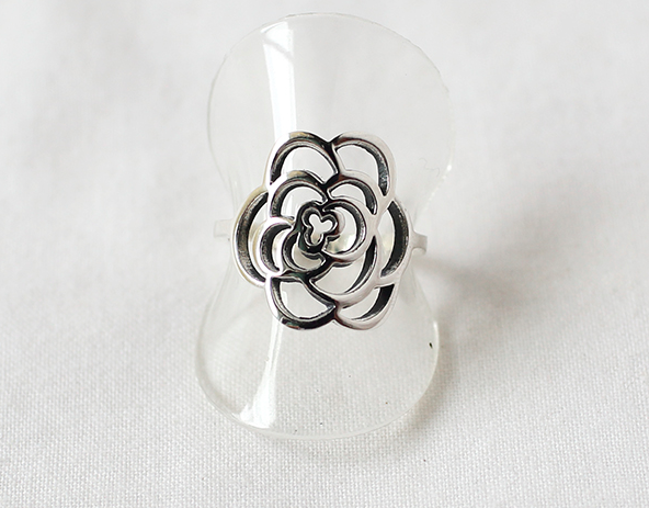 925 sterling silver Cut Out Camellia flower Ring, statement ring