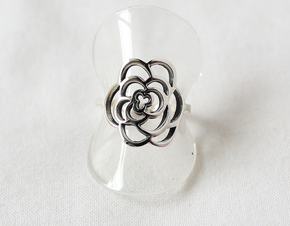 925 sterling silver Cut Out Camellia flower Ring, statement ring