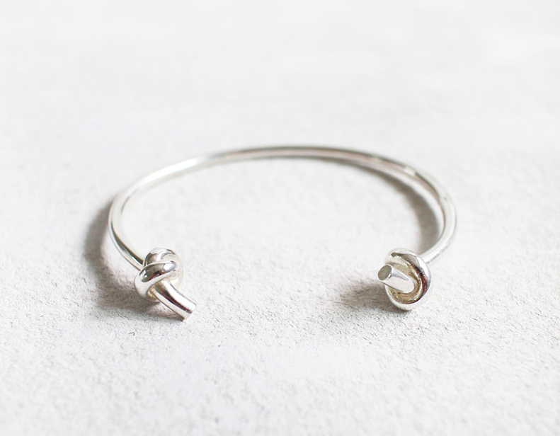 925 Sterling Silver Dual Knot Bangle Double Knot Bangle Bracelet ,Sailor Knot Cuff Bracelet