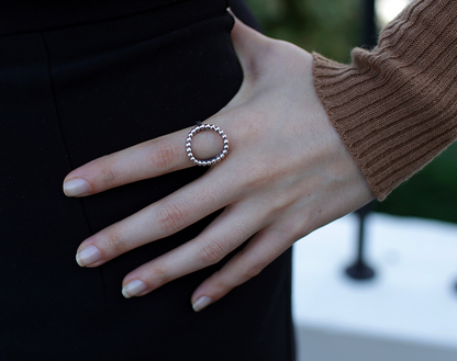 925 Sterling Silver Open Circle Dot Ring, Geometry ring