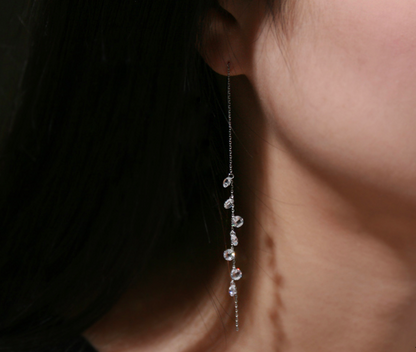 925 Sterling Silver Swarovski Crystals drop Ear Threader ,Crystal Tear Drops Pull Through Earrings