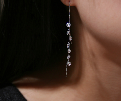 925 Sterling Silver Swarovski Crystals drop Ear Threader ,Crystal Tear Drops Pull Through Earrings