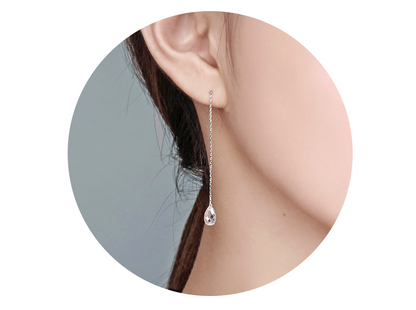 925 Sterling Silver Swarovski Crystal drop Ear Threader ,Crystal Tear Drops Pull Through Earrings
