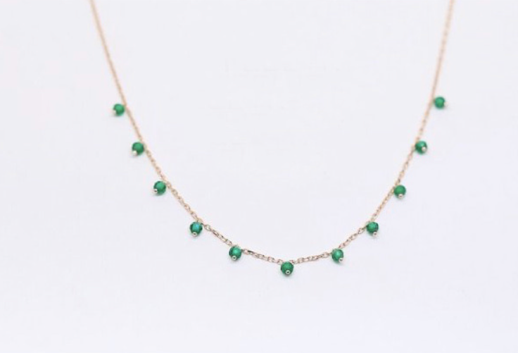 925 Sterling Silver Green Onyx gemstones drop necklace, Onyx Drops dangling necklace,