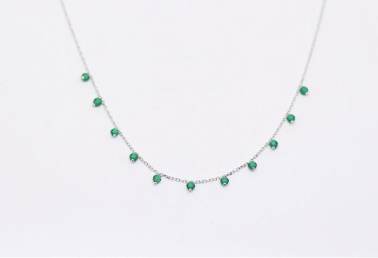 925 Sterling Silver Green Onyx gemstones drop necklace, Onyx Drops dangling necklace,