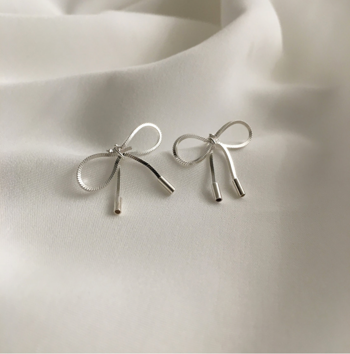 925 sterling silver Silk chain Bow earrings ,Snake chain Ribbon earrings