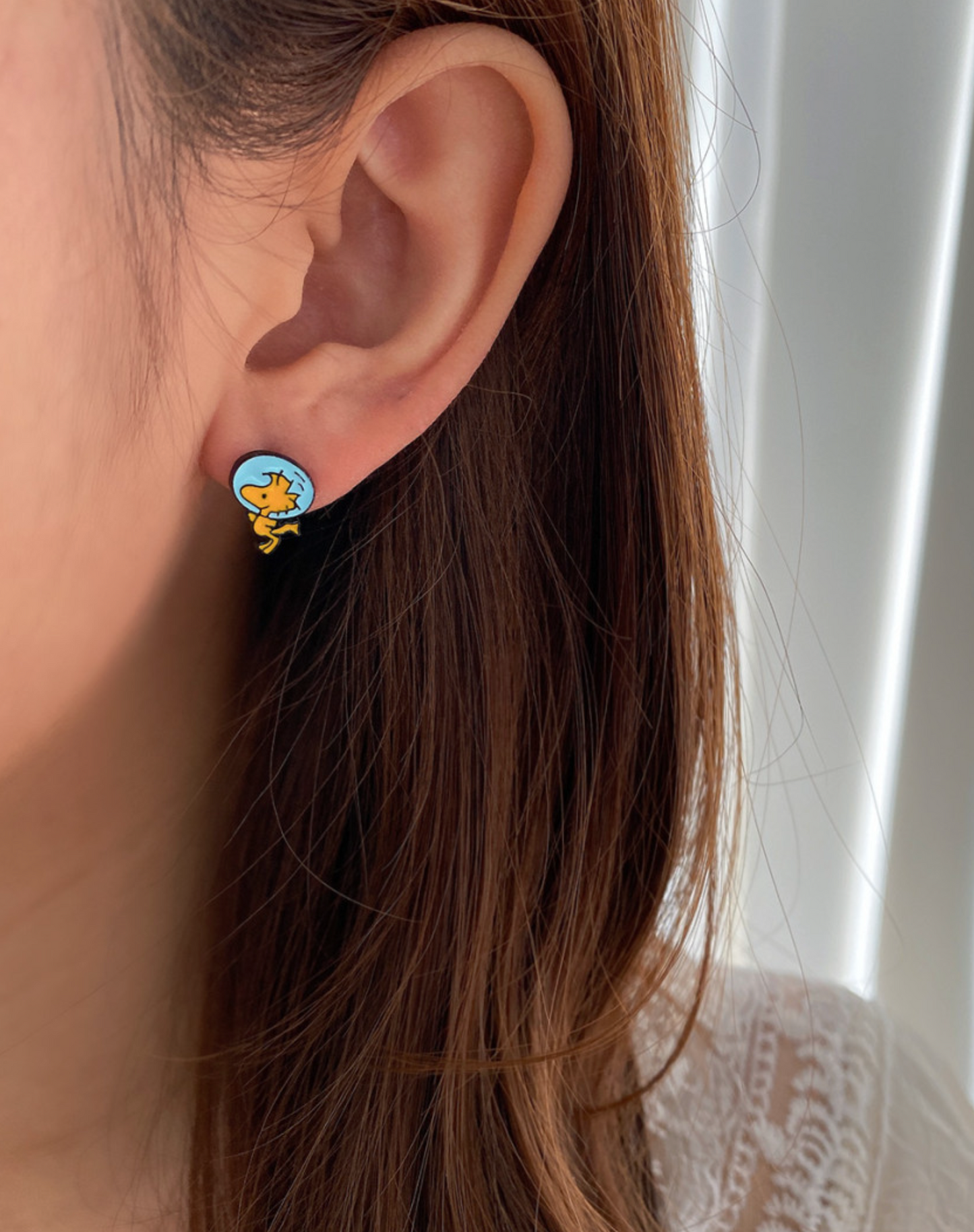 Cute Woodstock delivery Snoopy Baby basket earrings, Astronaut Snoopy and Woodstock Best Friend Ear jacket