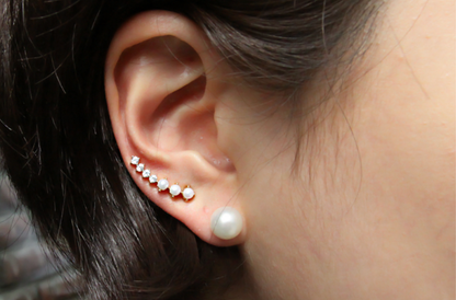Pearl and Cubic ear pin, pearl ear climber, Earcuff , Earrings in gold / silver