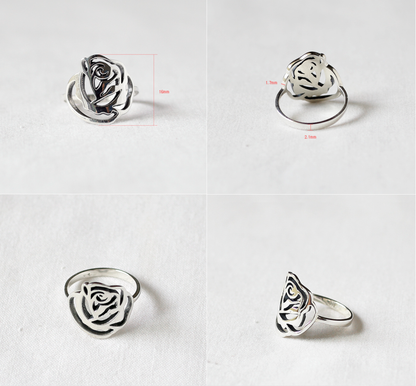 925 sterling silver Cut Out Rose flower Ring, statement ring