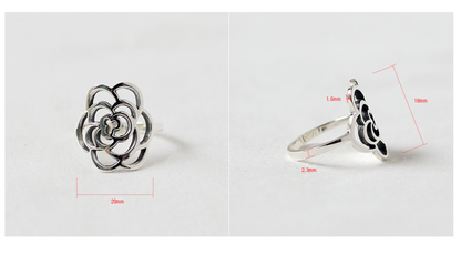 925 sterling silver Cut Out Camellia flower Ring, statement ring