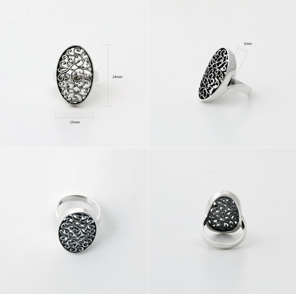 925 sterling silver Oval Filigree Ring Thick Artisan Lace Ring