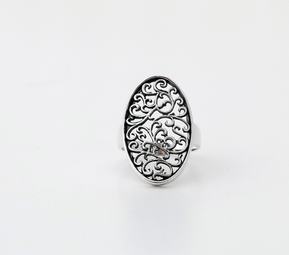 925 sterling silver Oval Filigree Ring Thick Artisan Lace Ring