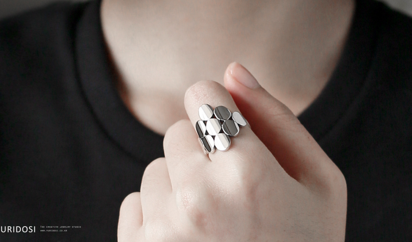 925 Sterling Silver Dot Circles Ring, Geometry ring