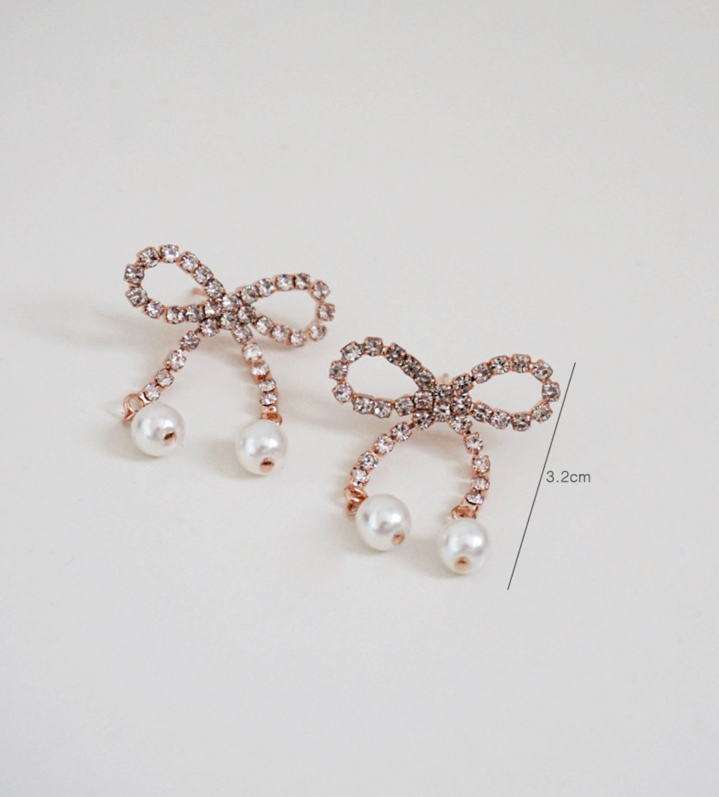 Rhinestone Bow and pearl earrings ,Ribbon earrings, Bow Drop Earrings with Cubic Zirconia