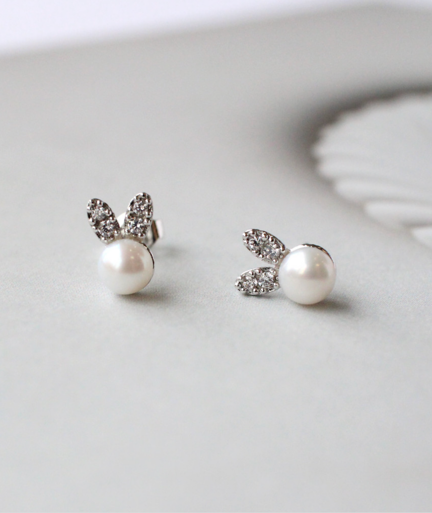 Pearl Bunny Rabbit face detailed with CZ Stud Earrings