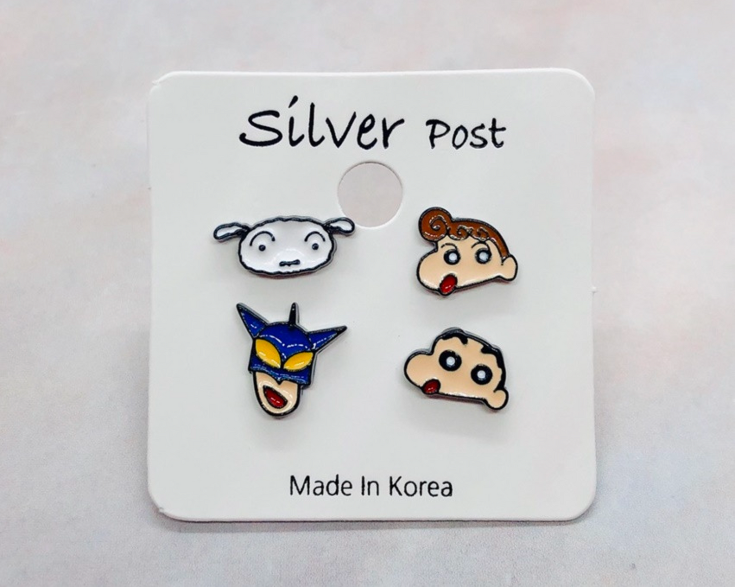 Set of 4 Cartoon characters earrings, Crayon Shin Chan and Shiro Stud earrings