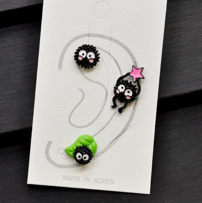 Ghibli Studio Spirited Away, No-Face earrings, Kaonash, Susuwatari  Screwback Barbells Ear Piercing ,My neighbor Totoro Surgical Steel Screw Back Ear Stud