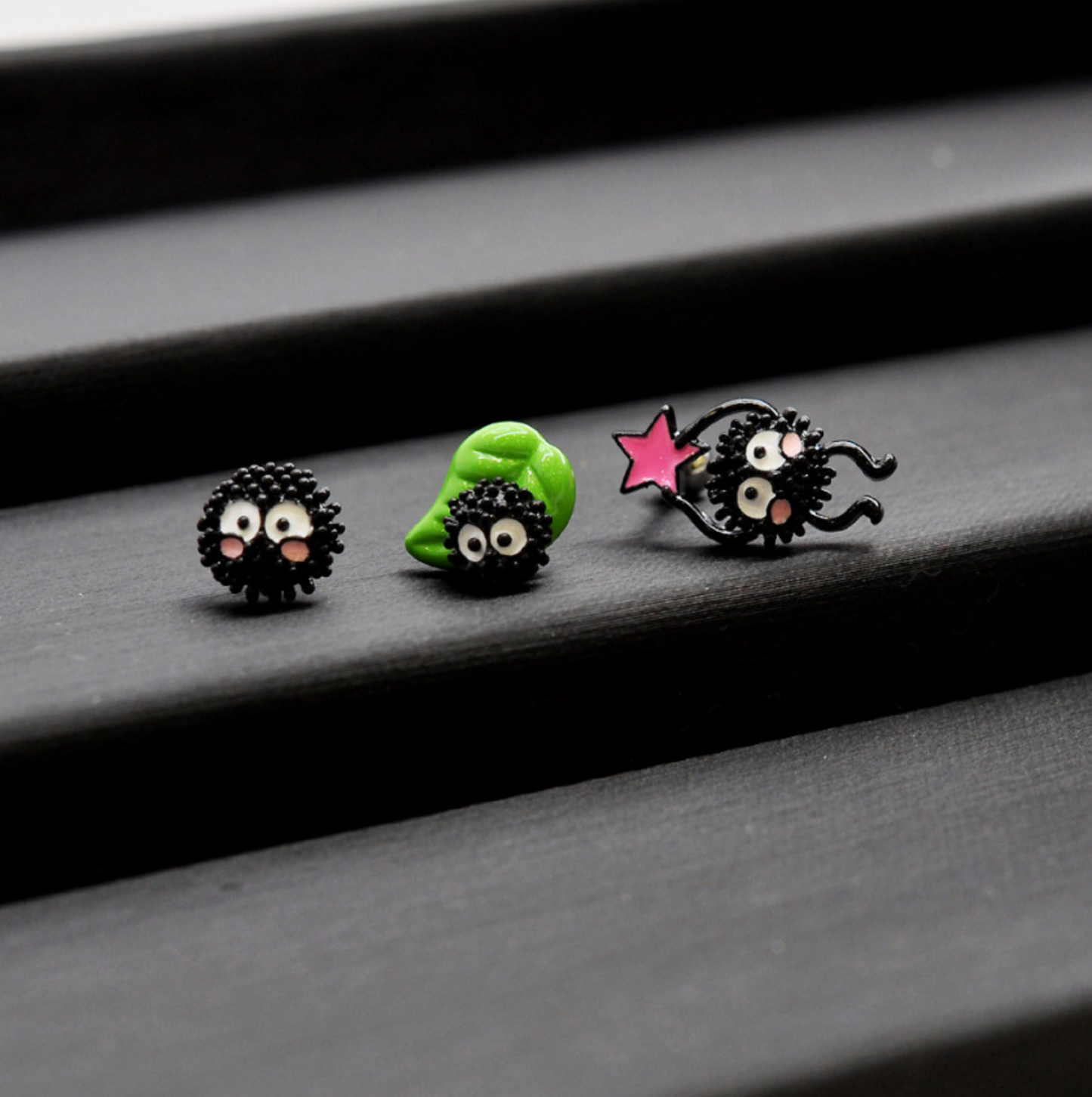 Ghibli Studio Spirited Away, No-Face earrings, Kaonash, Susuwatari  Screwback Barbells Ear Piercing ,My neighbor Totoro Surgical Steel Screw Back Ear Stud