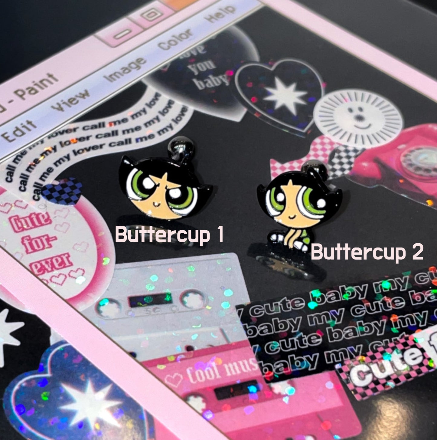 Powerpuff Girls Screwback Barbells Ear Piercing , Surgical Steel Screw Back Ear Stud ,Blossom,Bubbles,Buttercup