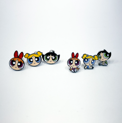 Powerpuff Girls Screwback Barbells Ear Piercing , Surgical Steel Screw Back Ear Stud ,Blossom,Bubbles,Buttercup