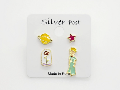 The Little Prince's Beautiful earrings set of 4 character Stud earrings