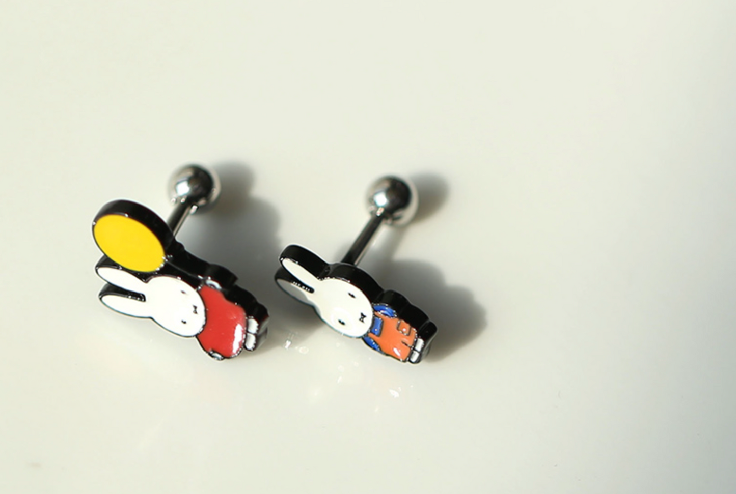 Cute Miffy rabbit characters Screwback screw back ball, Barbells Ear Piercing ,Surgical Steel Screw Back Ear Stud,Cartilage earrings