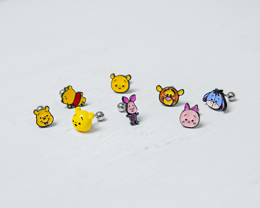 Disney-licensed characters earrings, Winnie the Pooh Piglet Tiger Screwback screw back ball, Barbells Ear Piercing ,Surgical Steel Screw Back Ear Stud,Cartilage earrings