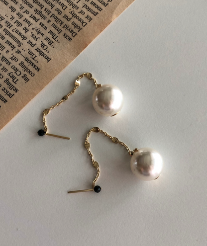 925 Sterling Silver front and back pearl and long chain drop earrings, Two way Pearl and spinel drop earrings, Pearl chain drop earrings
