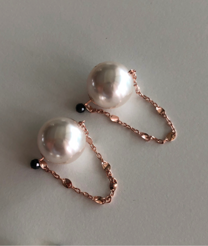 925 Sterling Silver front and back pearl and long chain drop earrings, Two way Pearl and spinel drop earrings, Pearl chain drop earrings
