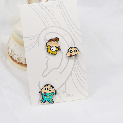 Cute Cartoon characters Kawaii Kureyon Shin Chan and Shiro Screwback screw back ball, Barbells Ear Piercing ,Surgical Steel Screw Back Ear Stud, Cartilage earrings