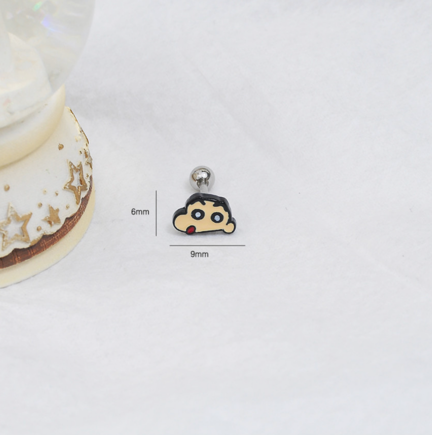 Cute Cartoon characters Kawaii Kureyon Shin Chan and Shiro Screwback screw back ball, Barbells Ear Piercing ,Surgical Steel Screw Back Ear Stud, Cartilage earrings