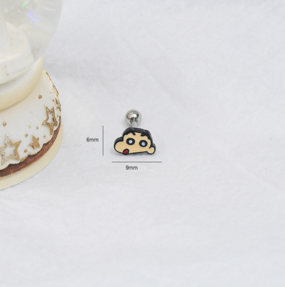 Cute Cartoon characters Kawaii Kureyon Shin Chan and Shiro Screwback screw back ball, Barbells Ear Piercing ,Surgical Steel Screw Back Ear Stud, Cartilage earrings