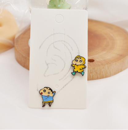 Cute Cartoon characters Kawaii Kureyon Shin Chan and Shiro Screwback screw back ball, Barbells Ear Piercing ,Surgical Steel Screw Back Ear Stud, Cartilage earrings