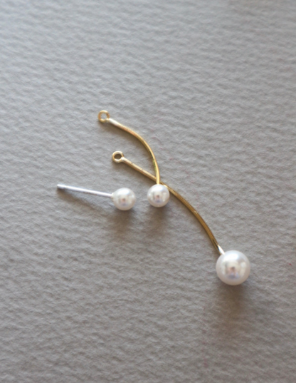 925 Sterling Silver front and back pearls and long chain drop earrings, Two way Pearl drop earrings, Pearls drop earrings