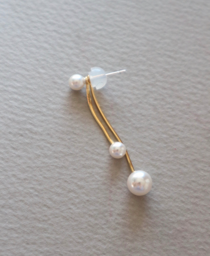 925 Sterling Silver front and back pearls and long chain drop earrings, Two way Pearl drop earrings, Pearls drop earrings