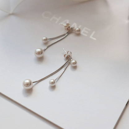 925 Sterling Silver front and back pearls and long chain drop earrings, Two way Pearl drop earrings, Pearls drop earrings