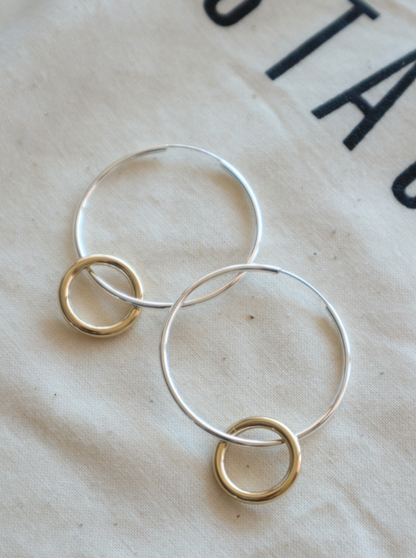 925 sterling silver Two Tone Linked Circles Earrings, Double Circle hoop earrings,Large Hoop Earrings