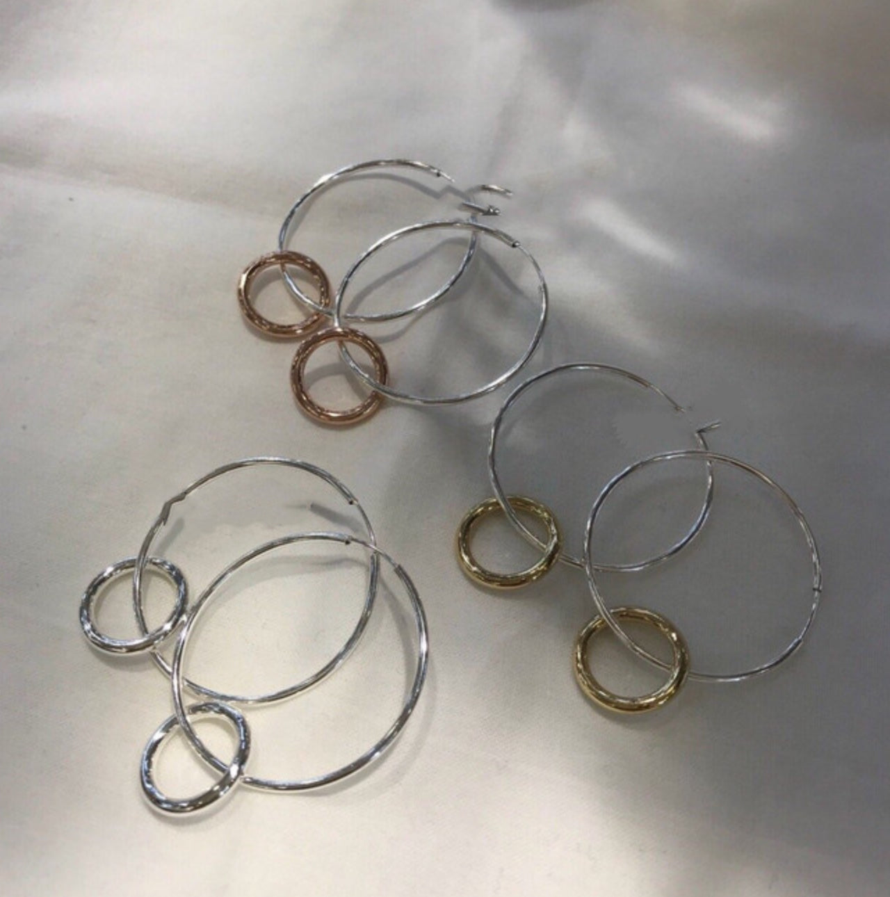 925 sterling silver Two Tone Linked Circles Earrings, Double Circle hoop earrings,Large Hoop Earrings