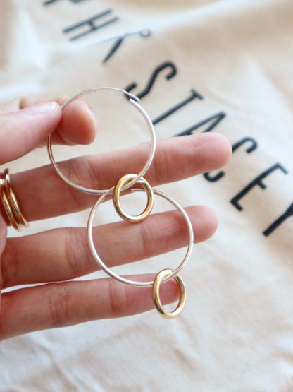 925 sterling silver Two Tone Linked Circles Earrings, Double Circle hoop earrings,Large Hoop Earrings