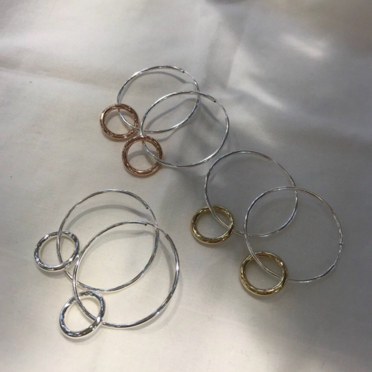 925 sterling silver Two Tone Linked Circles Earrings, Double Circle hoop earrings,Large Hoop Earrings