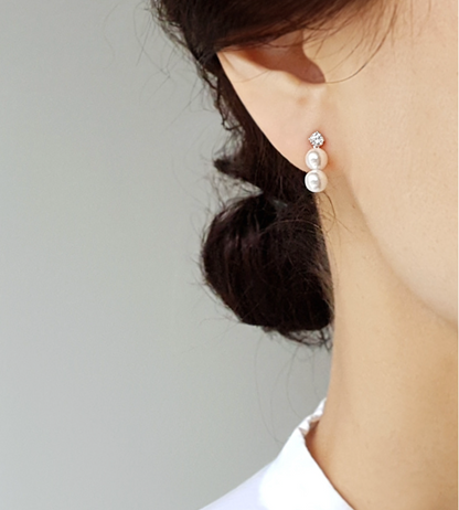 925 Sterling Silver Swarovski pearls bar drop Earrings, Pearls Drop line earrings, Cubic and pearl earrings