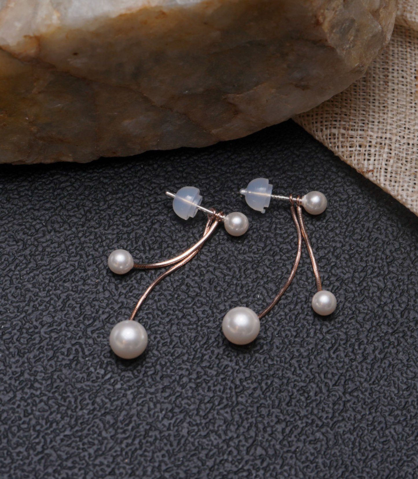 925 Sterling Silver front and back pearls and long chain drop earrings, Two way Pearl drop earrings, Pearls drop earrings